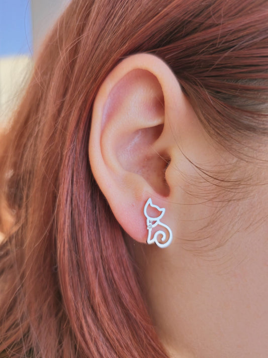 PENDIENTES GATO PLATEADO