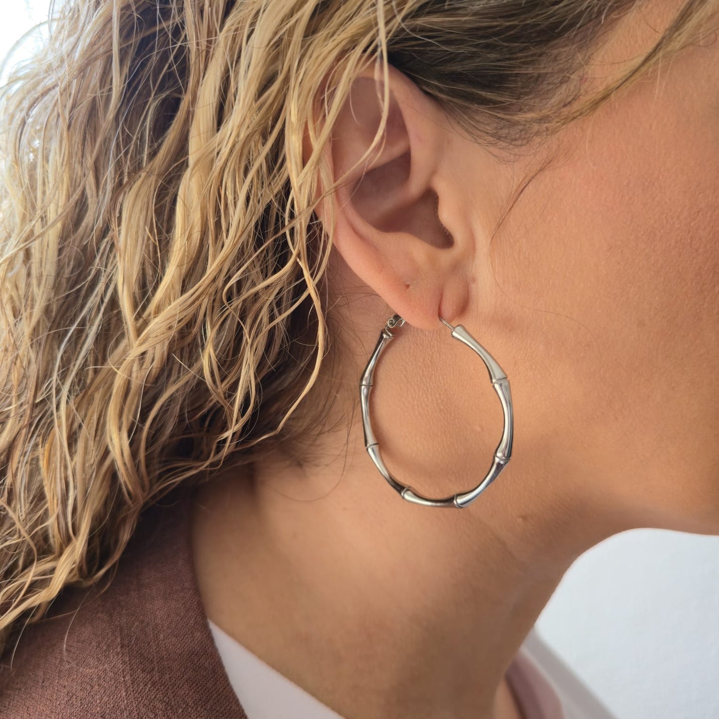 PENDIENTES BAMBÚ PLATEADO